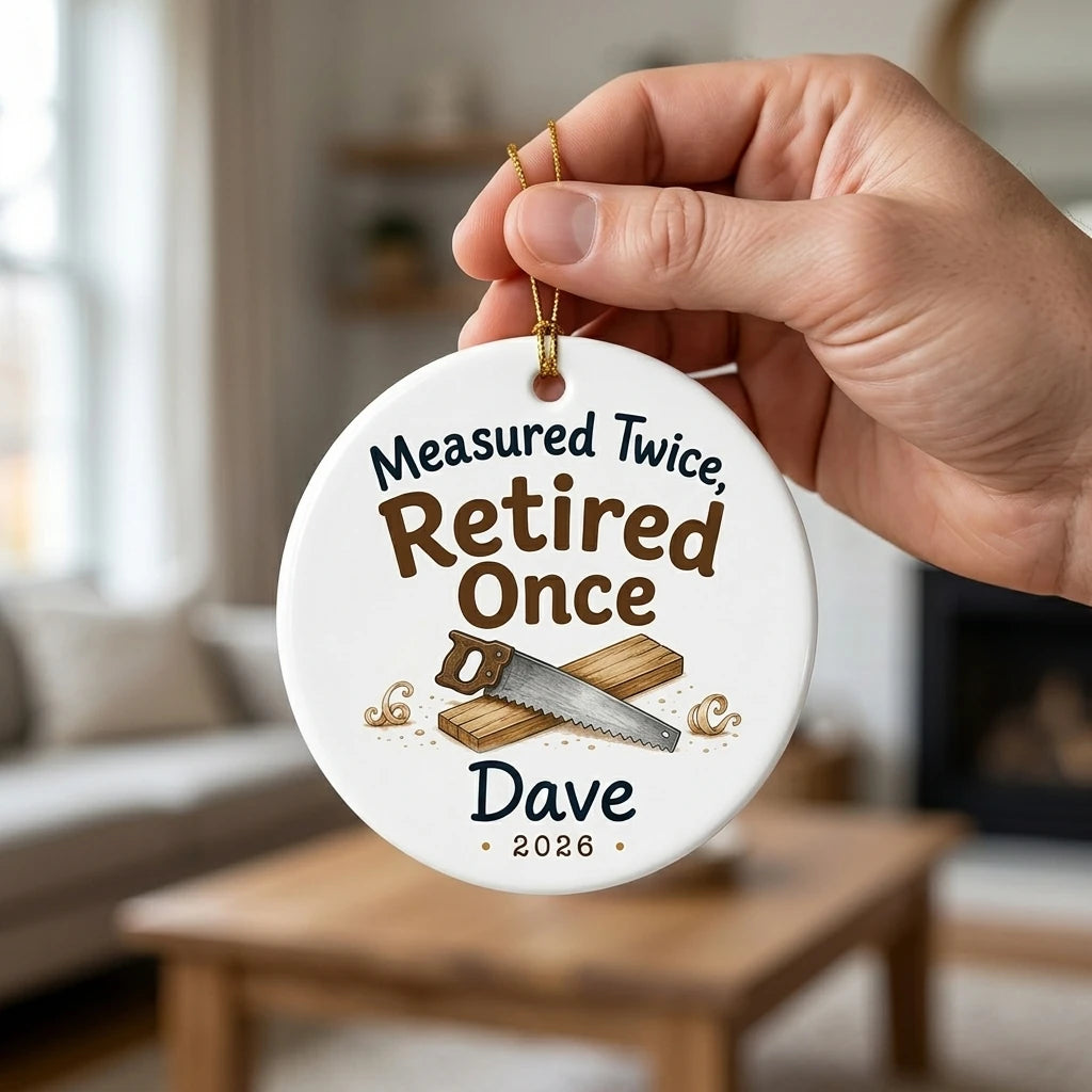 Measured Twice, Retired Once Personalized Woodworking Retirement Christmas Ornament 2026 hand