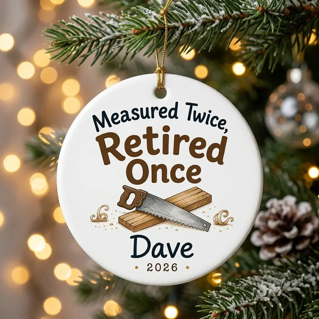 Measured Twice, Retired Once Personalized Woodworking Retirement Christmas Ornament 2026 tree