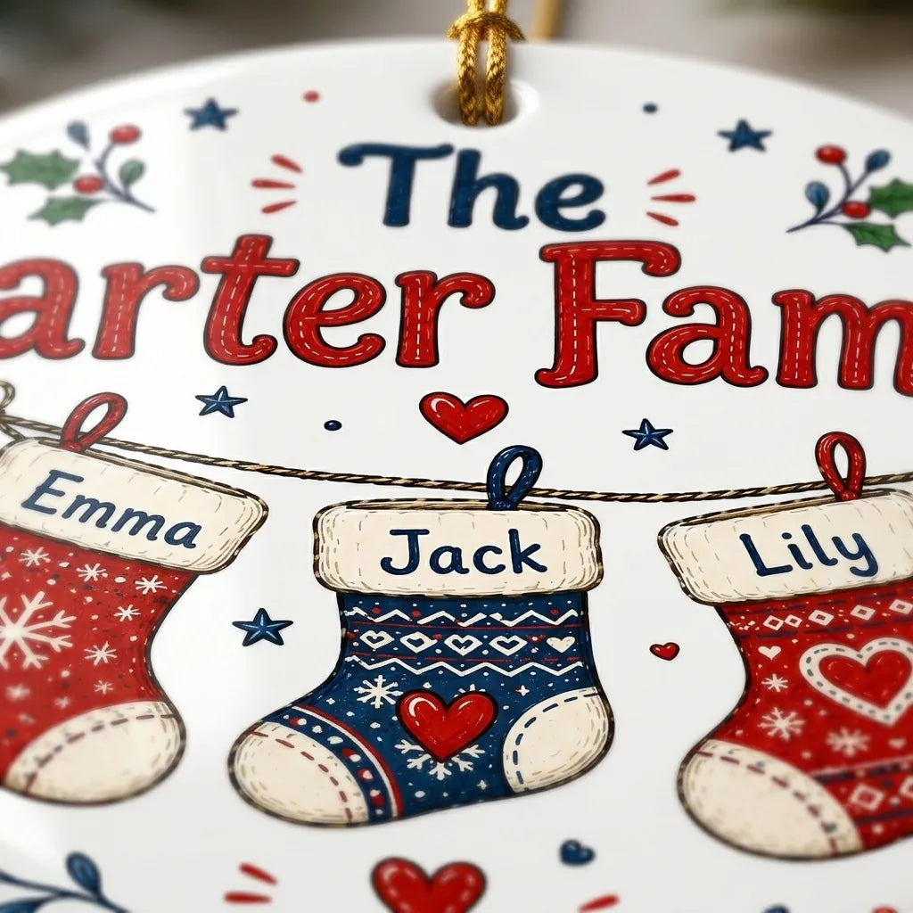 Mitten Row Personalized Family Names Christmas Ornament 2026 detail