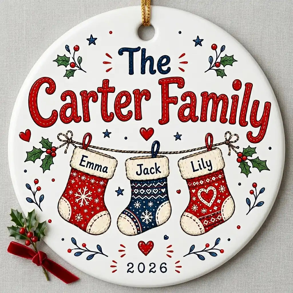 Mitten Row Personalized Family Names Christmas Ornament 2026 detail 2