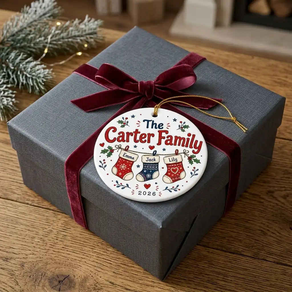 Mitten Row Personalized Family Names Christmas Ornament 2026 gift