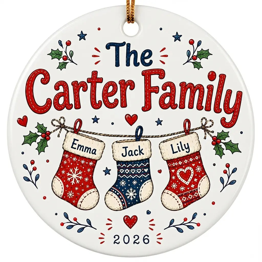 Mitten Row Personalized Family Names Christmas Ornament 2026 hero