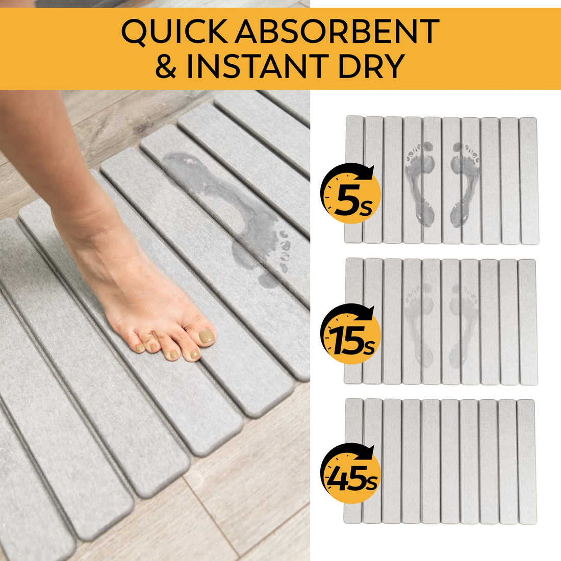 MophonicHome - Fast Drying Super Absorbent Stone Bath Mat, Natural Diatomaceous Earth Bath Mat - Mophonic