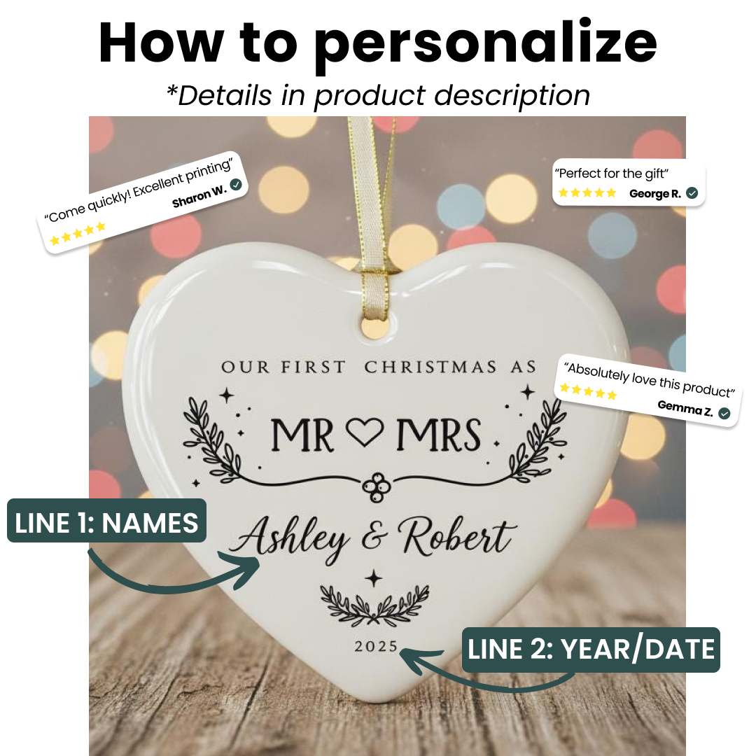 Personalized Christmas Ornament 2025 - First Christmas Married Bauble