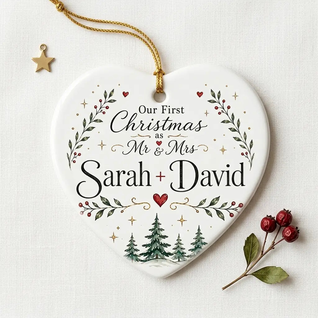 Mr Mrs Signature Line Personalized First Married Christmas Ornament 2026 detail 2