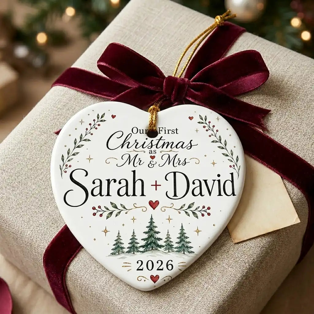 Mr Mrs Signature Line Personalized First Married Christmas Ornament 2026 gift