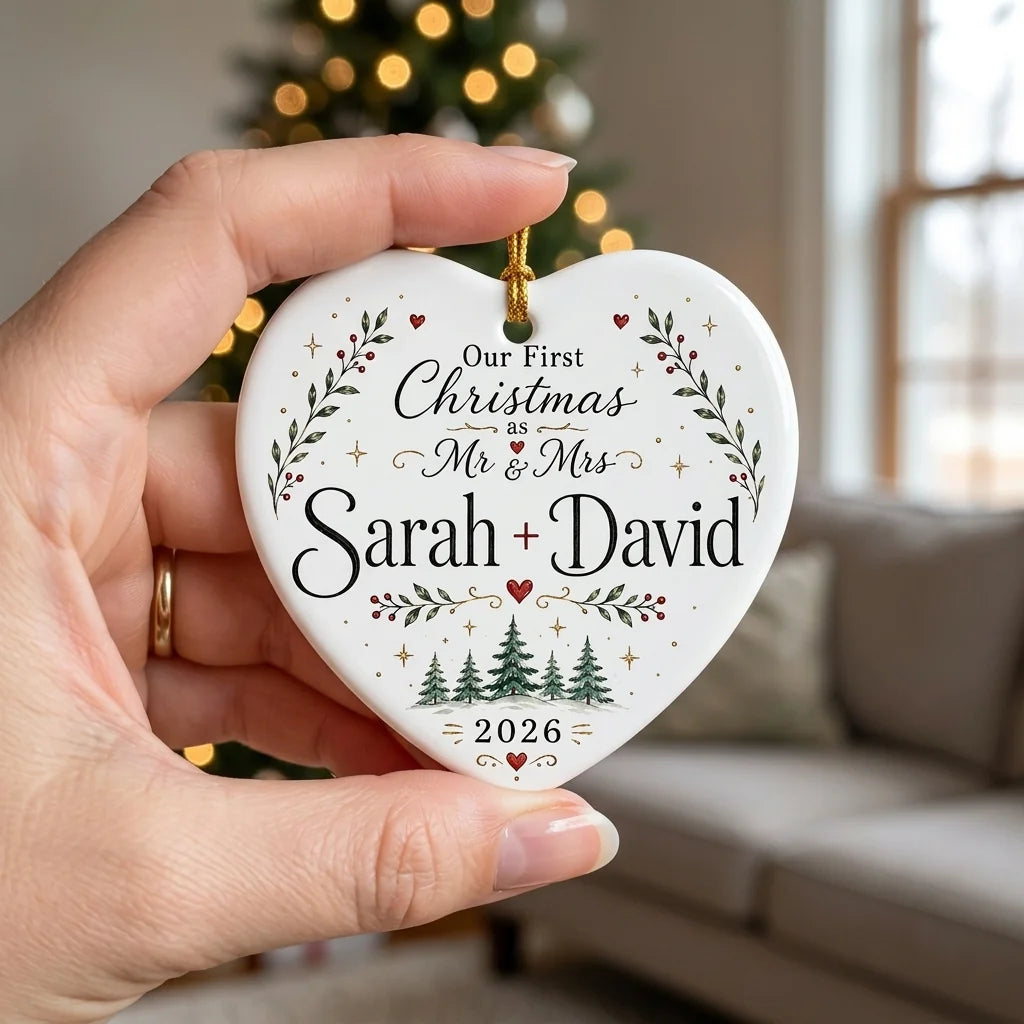 Mr Mrs Signature Line Personalized First Married Christmas Ornament 2026 hand