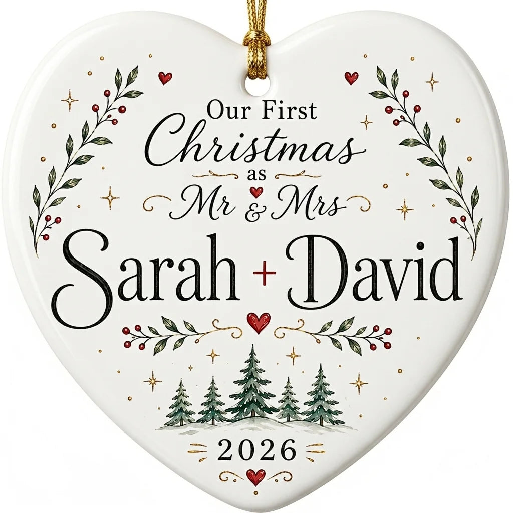 Mr Mrs Signature Line Personalized First Married Christmas Ornament 2026 hero