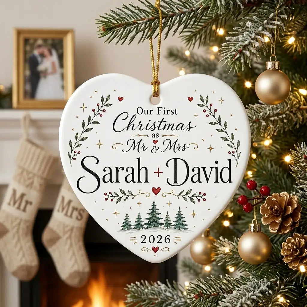 Mr Mrs Signature Line Personalized First Married Christmas Ornament 2026 lifestyle