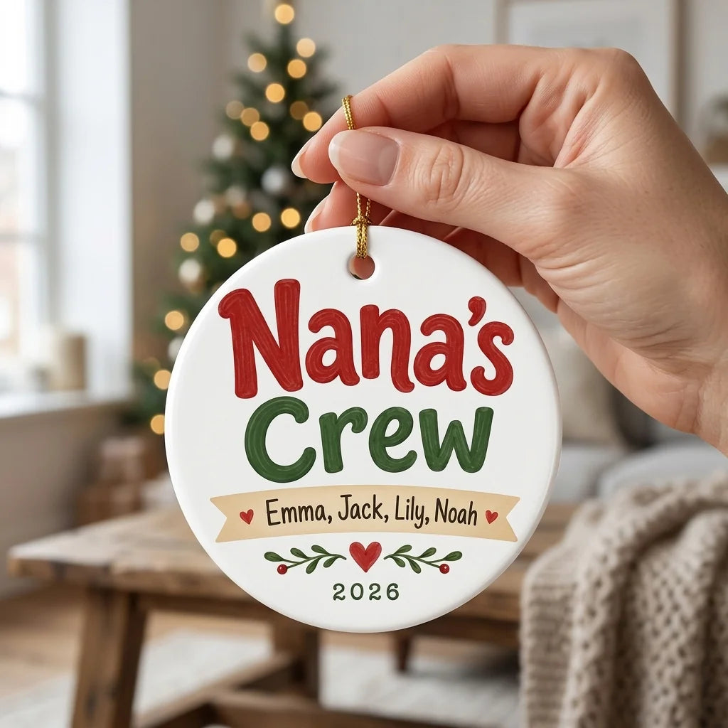 Nana's Crew Personalized Nana Christmas Ornament 2026 hand