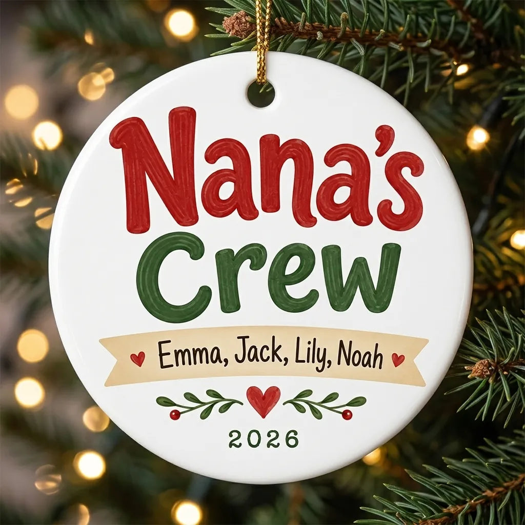 Nana's Crew Personalized Nana Christmas Ornament 2026 tree