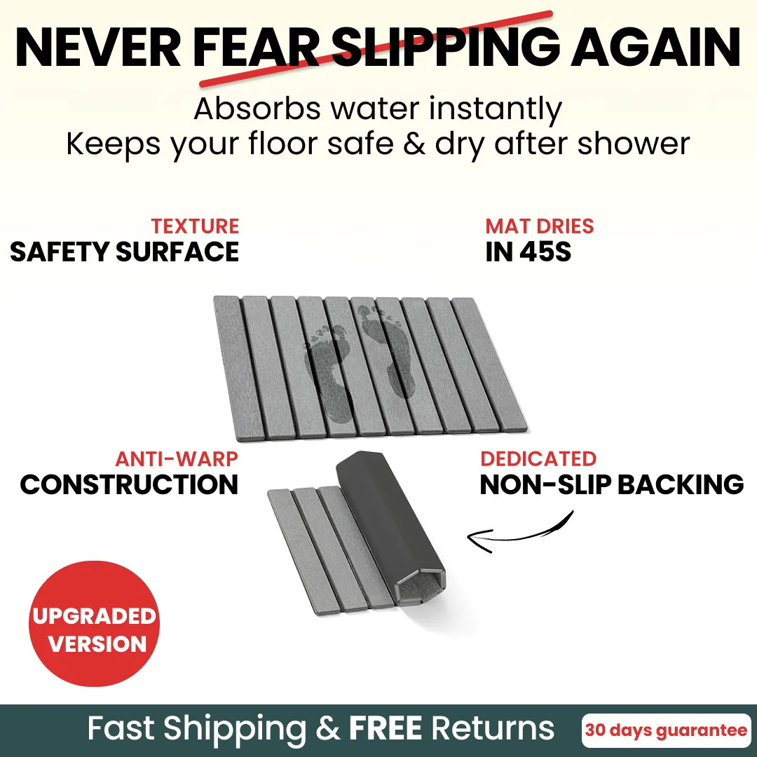 Advertisement for a non-slip mat with features highlighted on a white background.