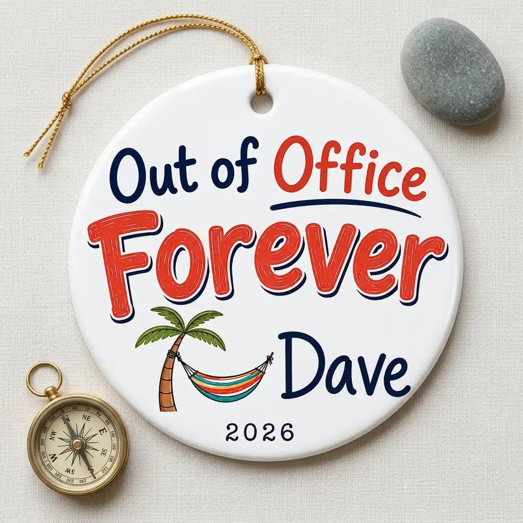 Out of the Office Forever Personalized Retirement Christmas Ornament 2026 detail 2
