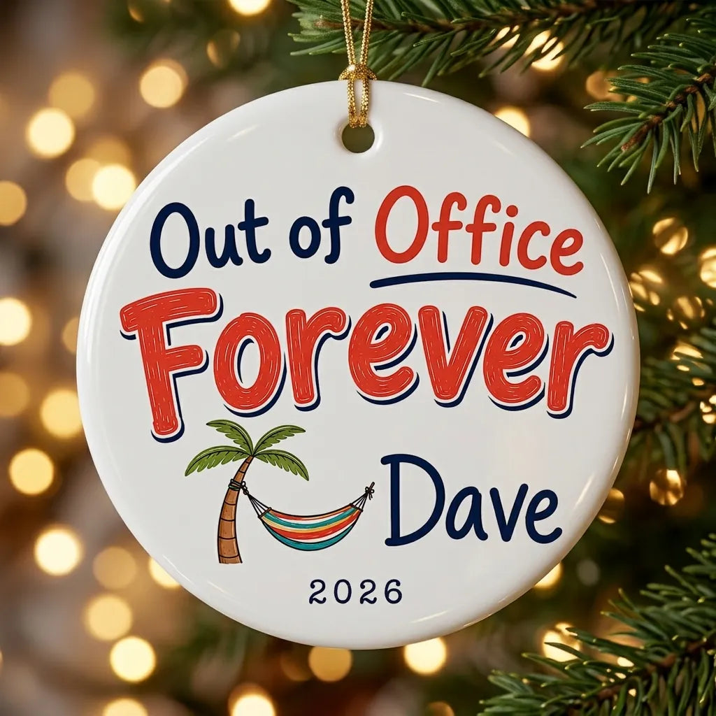 Out of the Office Forever Personalized Retirement Christmas Ornament 2026 tree