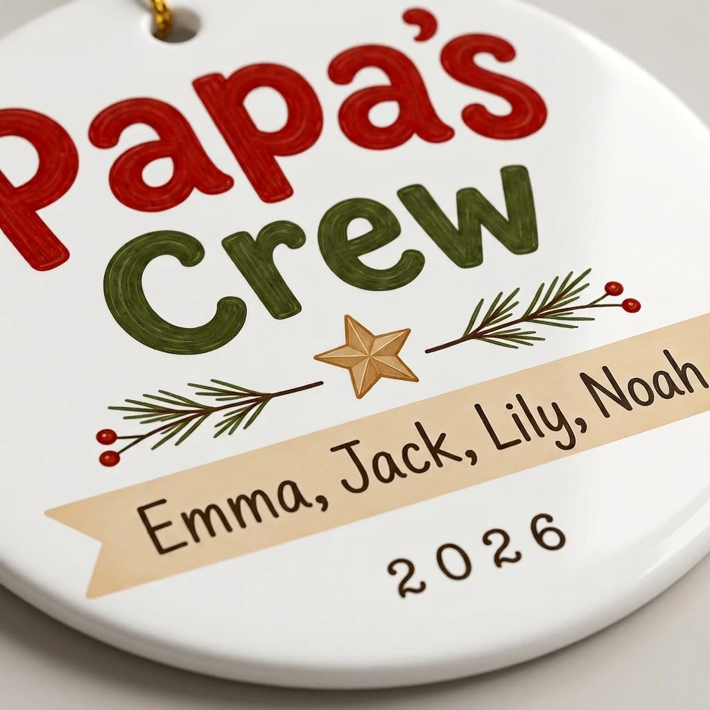 Papa's Crew Personalized Papa Christmas Ornament 2026 detail