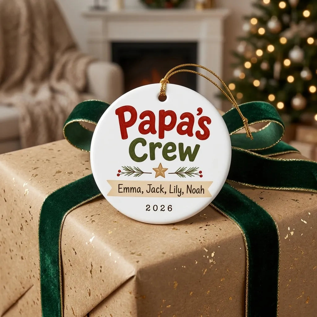 Papa's Crew Personalized Papa Christmas Ornament 2026 gift