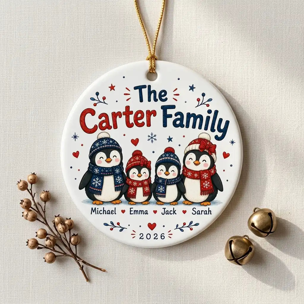 Penguin Family Personalized Family Names Christmas Ornament 2026 detail 2