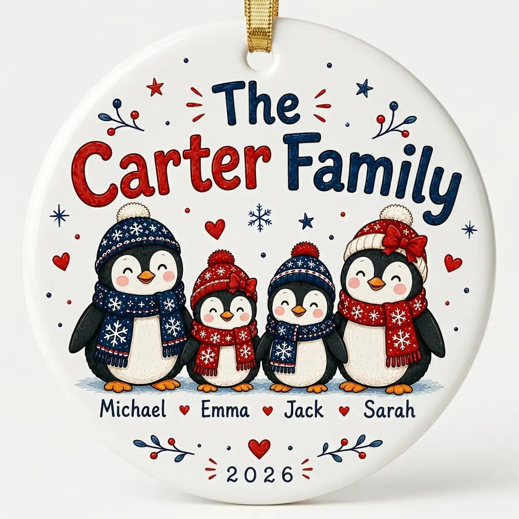 Penguin Family Personalized Family Names Christmas Ornament 2026 hero
