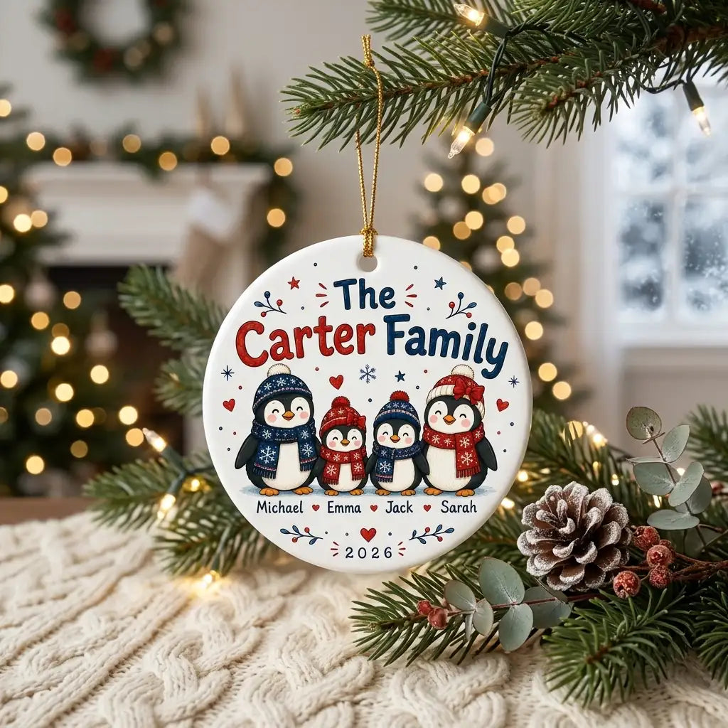 Penguin Family Personalized Family Names Christmas Ornament 2026 lifestyle