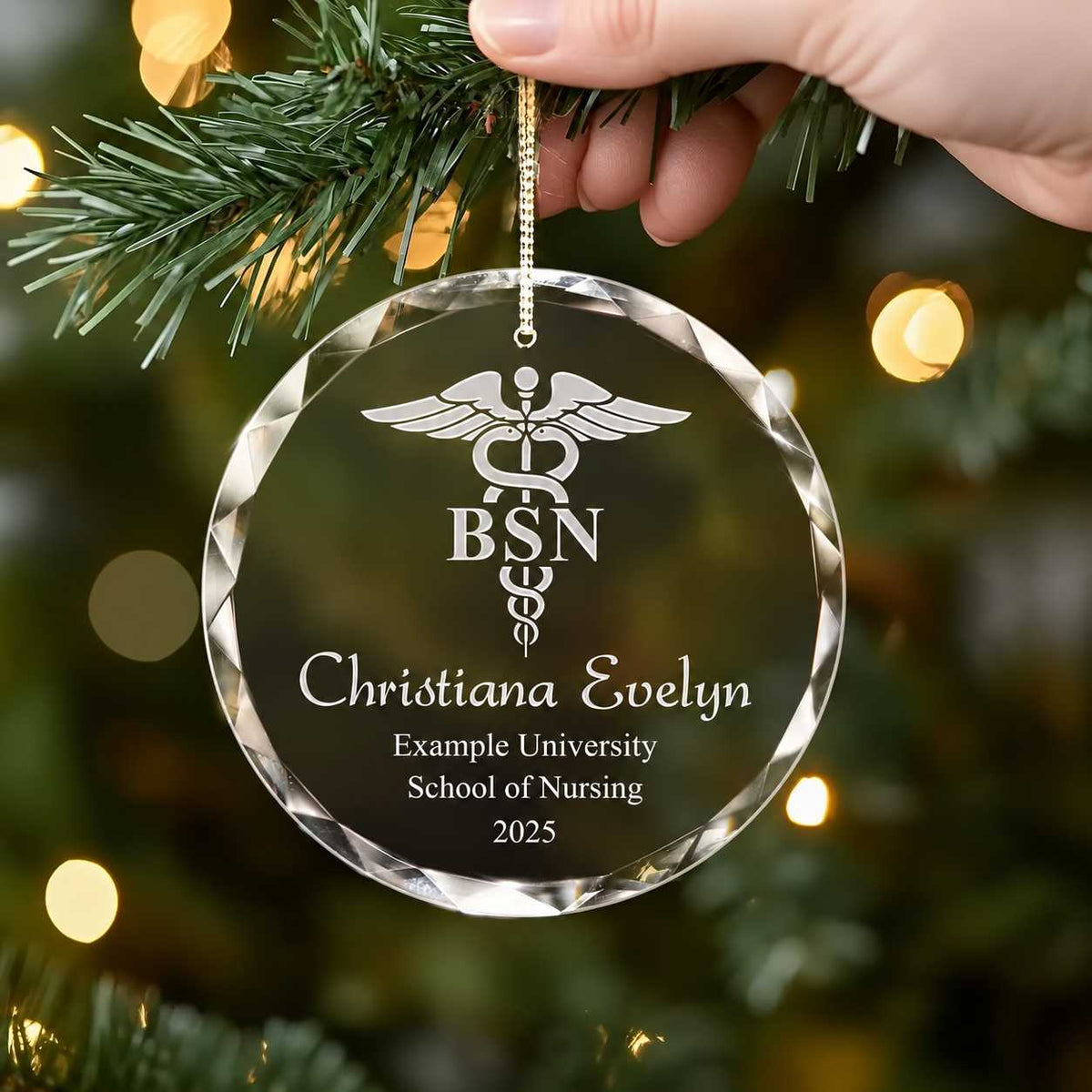 Additional view of a Nursing Graduation personalized engraved engraved crystal glass ornament.
