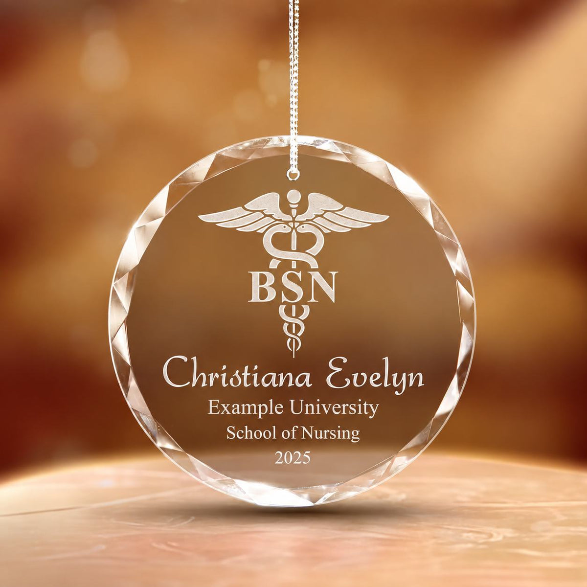 Additional view of a Nursing Graduation personalized engraved engraved crystal glass ornament.