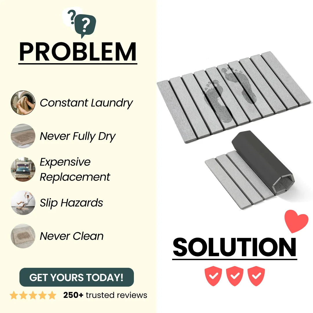 Foldable Stone Bath Mat - Non Slip Quick Dry Diatomite