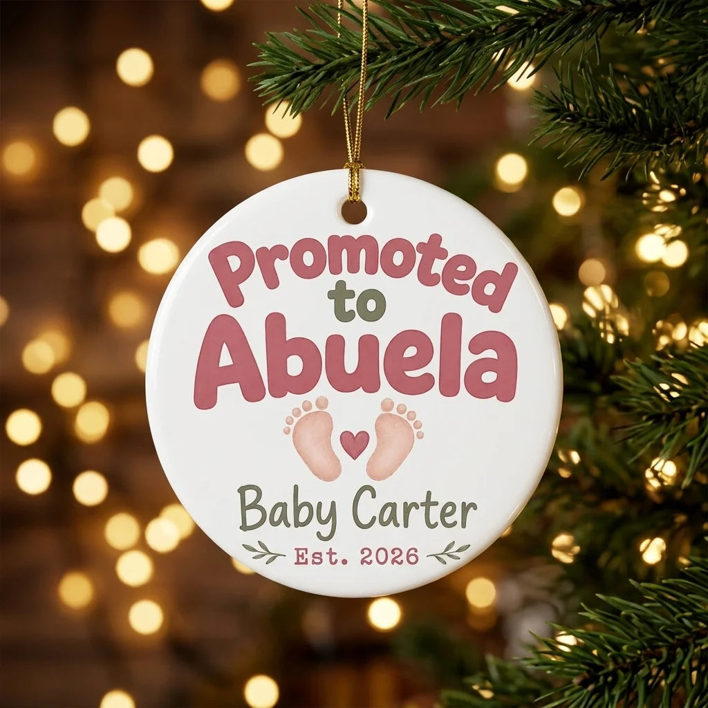 Promoted to Abuela Personalized Promoted To Grandma Christmas Ornament 2026 tree