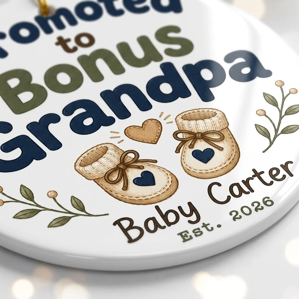 Promoted to Bonus Grandpa Personalized Grandpa Christmas Ornament 2026 detail