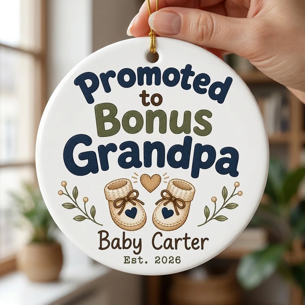 Promoted to Bonus Grandpa Personalized Grandpa Christmas Ornament 2026 hand