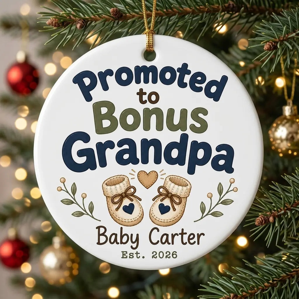 Promoted to Bonus Grandpa Personalized Grandpa Christmas Ornament 2026 tree