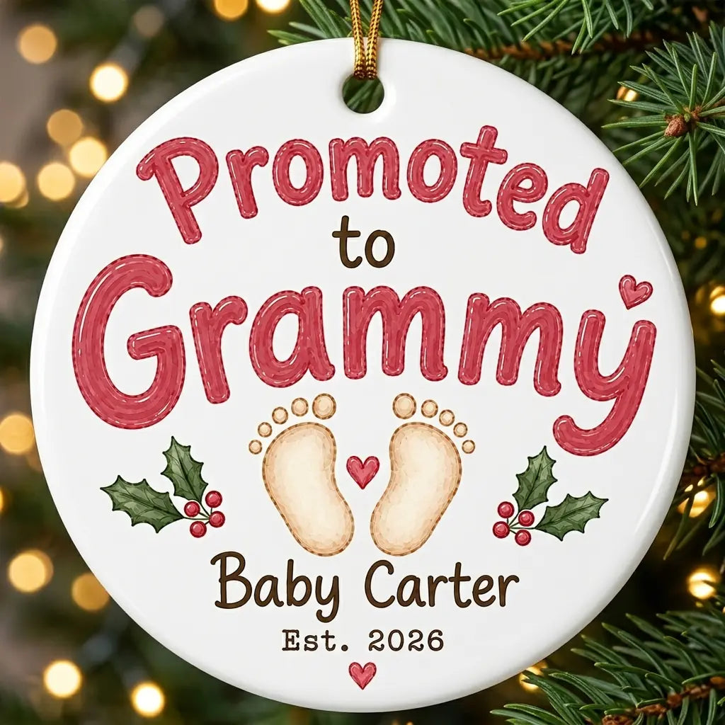 Promoted to Grammy Personalized Promoted To Grandma Christmas Ornament 2026 tree
