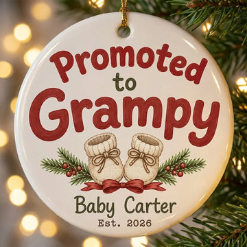 Promoted to Grampy Personalized Promoted To Grandma Christmas Ornament 2026 tree