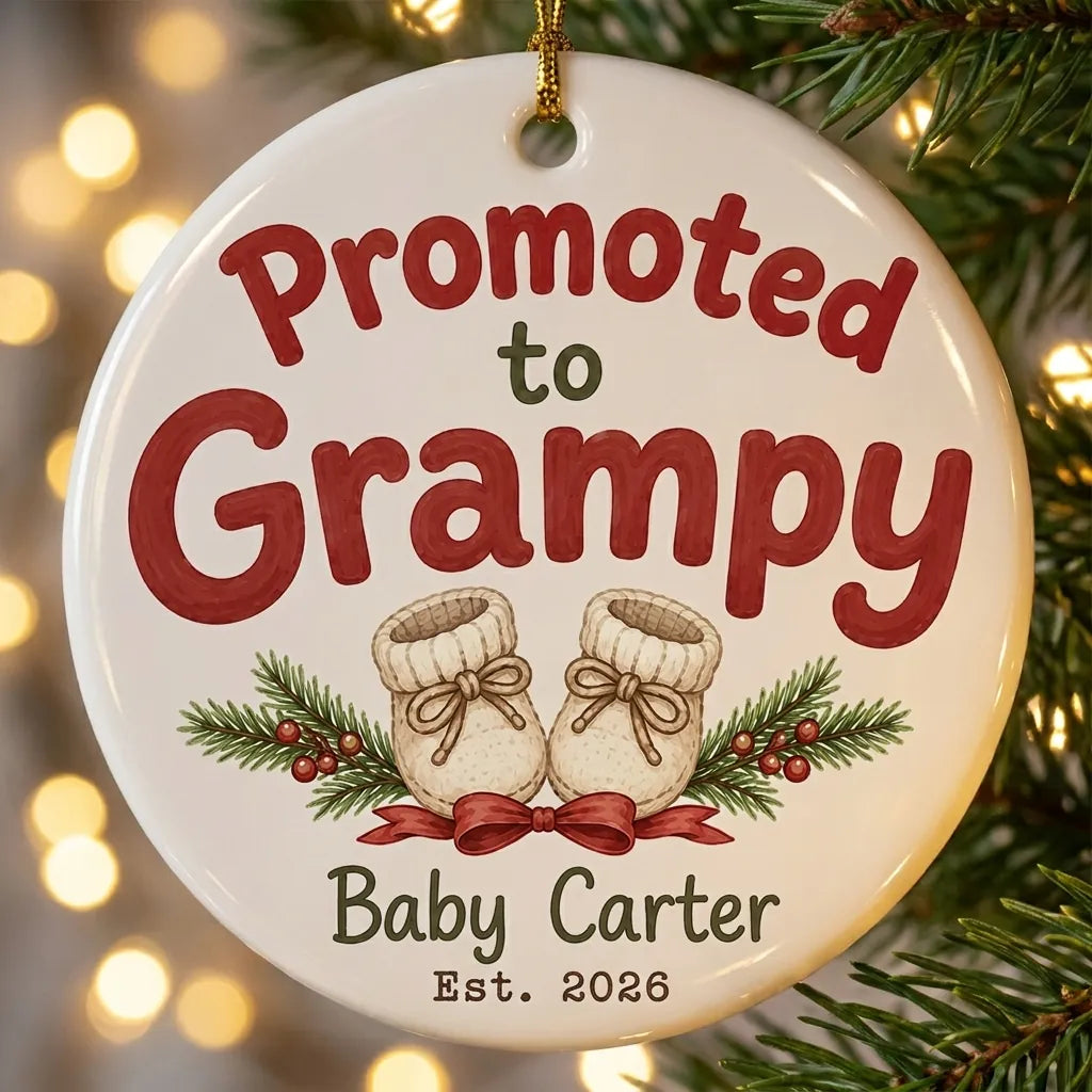 Promoted to Grampy Personalized Promoted To Grandma Christmas Ornament 2026 tree