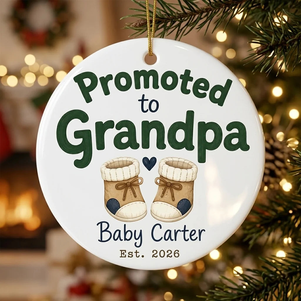 Promoted to Grandpa Personalized Grandpa Christmas Ornament 2026 tree