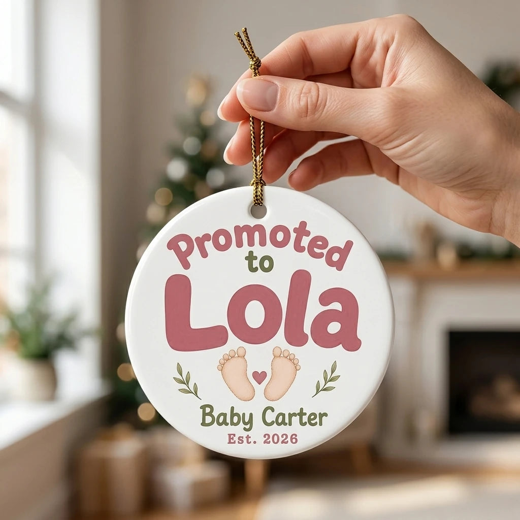 Promoted to Lola Personalized Promoted To Grandma Christmas Ornament 2026 hand