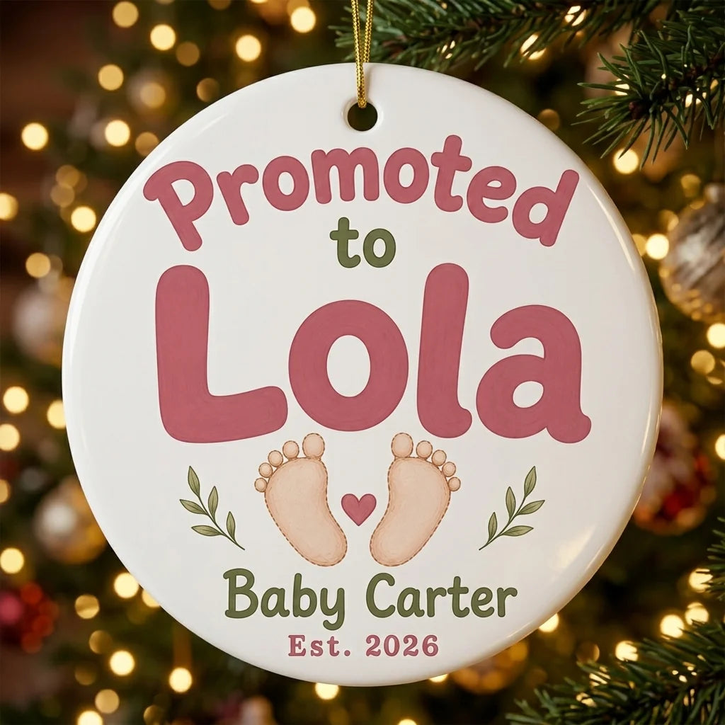 Promoted to Lola Personalized Promoted To Grandma Christmas Ornament 2026 tree