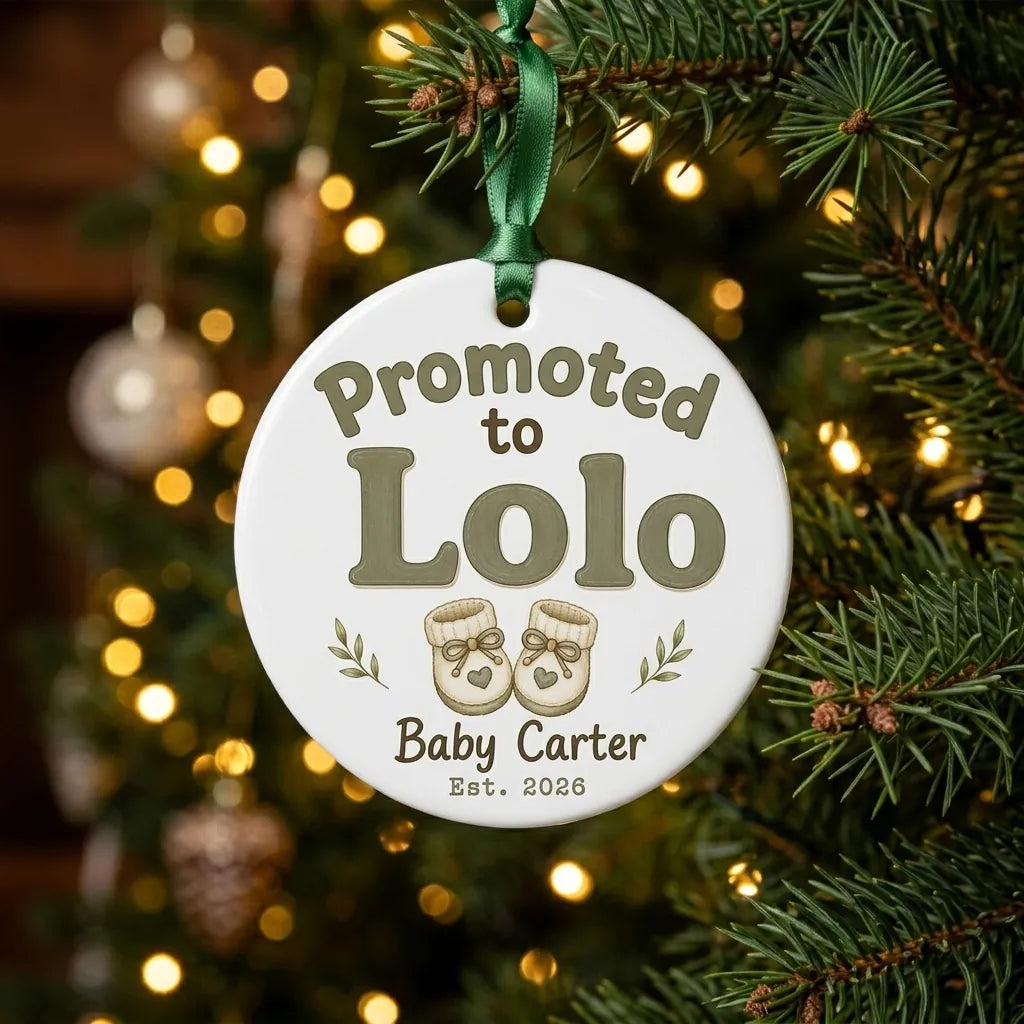 Promoted to Lolo Personalized Promoted To Grandma Christmas Ornament 2026 tree
