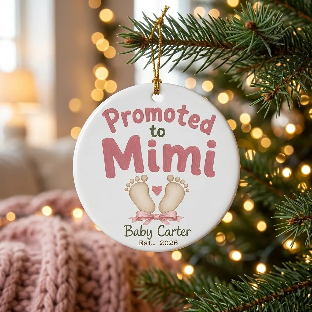 Promoted to Mimi Personalized Mimi Christmas Ornament 2026 tree