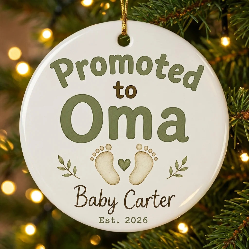Promoted to Oma Personalized Promoted To Grandma Christmas Ornament 2026 tree