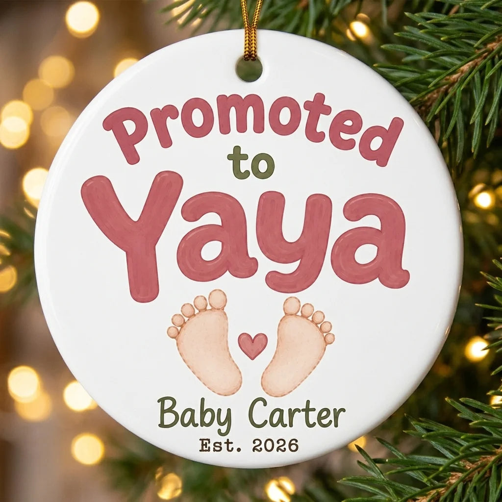 Promoted to Yaya Personalized Promoted To Grandma Christmas Ornament 2026 tree