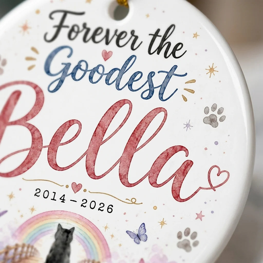 Rainbow Bridge Cat Personalized Pet Memorial Christmas Ornament 2026 detail