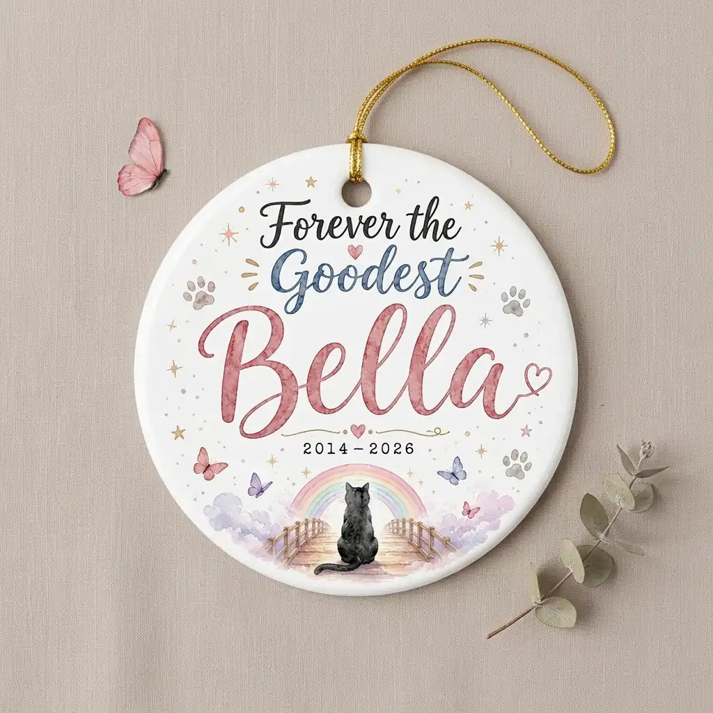 Rainbow Bridge Cat Personalized Pet Memorial Christmas Ornament 2026 detail 2