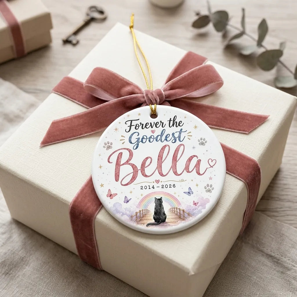 Rainbow Bridge Cat Personalized Pet Memorial Christmas Ornament 2026 gift