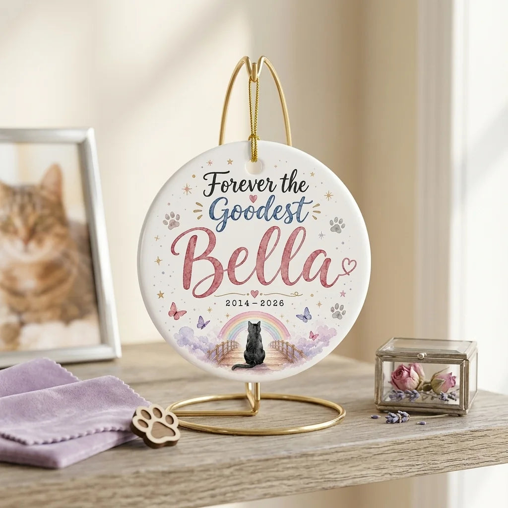 Rainbow Bridge Cat Personalized Pet Memorial Christmas Ornament 2026 lifestyle
