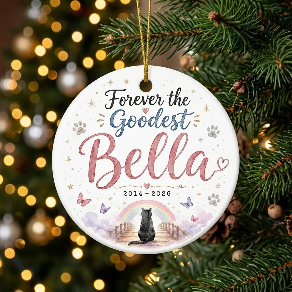 Rainbow Bridge Cat Personalized Pet Memorial Christmas Ornament 2026 tree