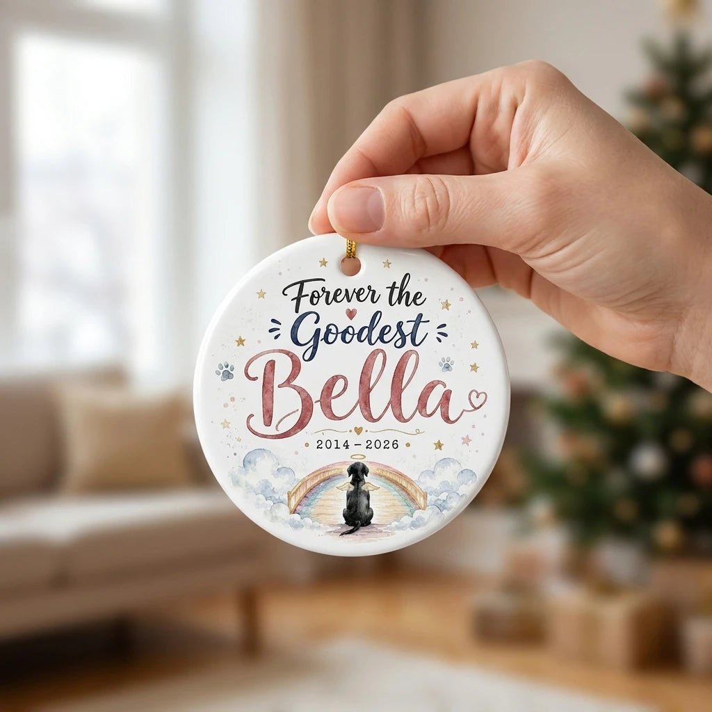 Rainbow Bridge Dog Personalized Pet Memorial Christmas Ornament 2026 hand