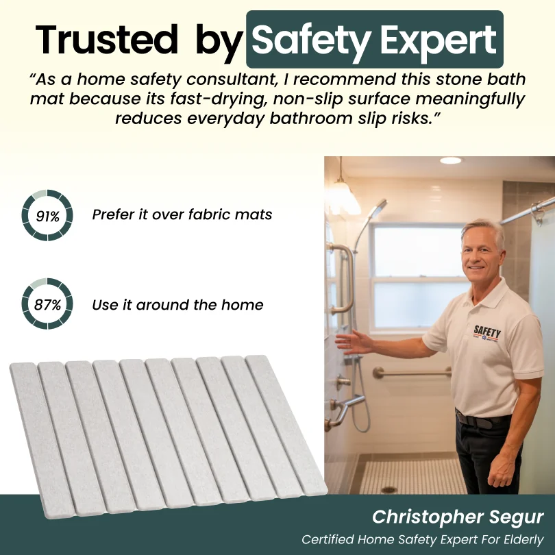 Non Slip Stone Bath Mat for Elderly - Low Profile