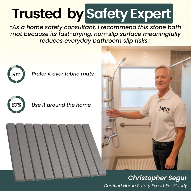 Non Slip Stone Bath Mat for Elderly - Low Profile