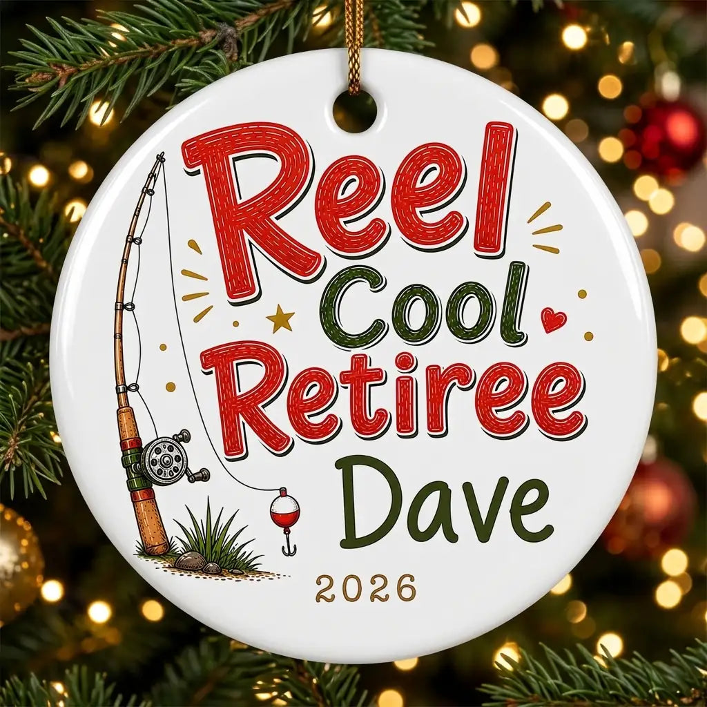 Reel Cool Retiree Personalized Fishing Retirement Christmas Ornament 2026 tree