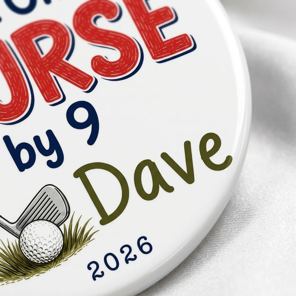 Retired. On the Course by 9 Personalized Golf Retirement Christmas Ornament 2026 detail